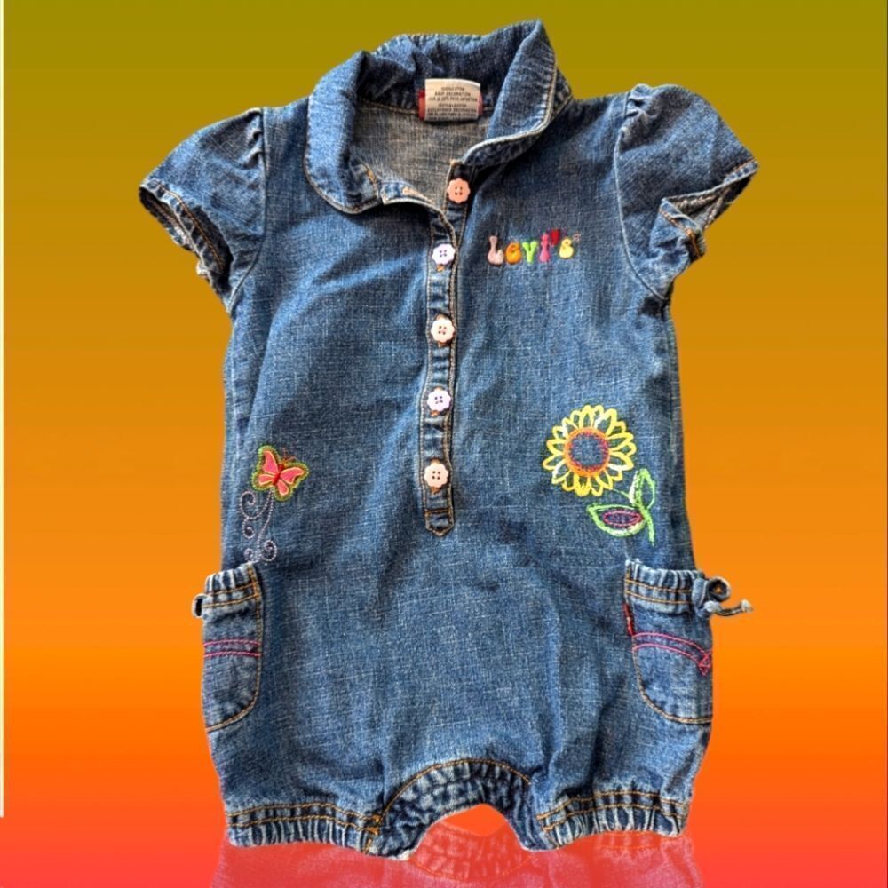 Levi's girls Y2K rainbow embroidered‎ denim romper size 18 months